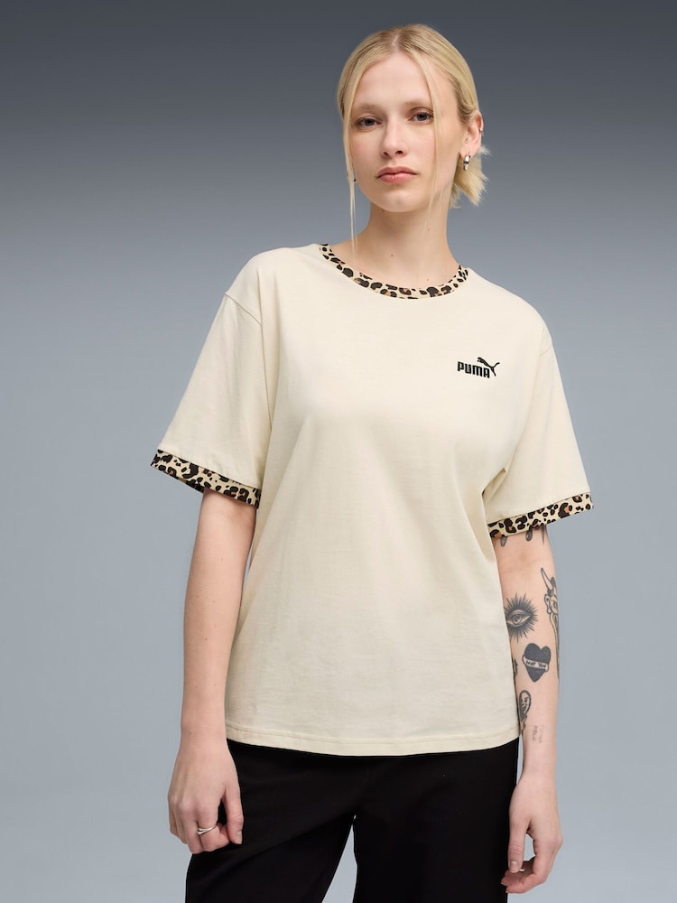Puma Beige Womens Essential Animla Print Relaxed T-Shirt - Image 1 of 5