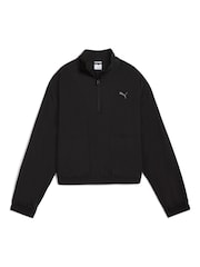 Puma Black Womens Her Relaxed Woven 1/2 Zip Crew Sweatshirt - Image 4 of 5