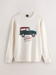 Ecru White Regular Fit Ford Bronco License Graphic Crew Neck Jumper with Wool - Image 6 of 9