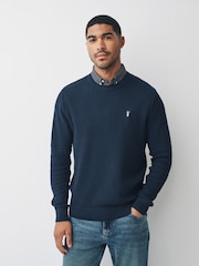 Navy Blue Gingham Stag Regular Fit Mock Shirt Jumper - Image 1 of 7