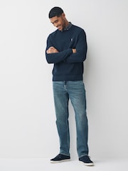 Navy Blue Gingham Stag Regular Fit Mock Shirt Jumper - Image 2 of 7