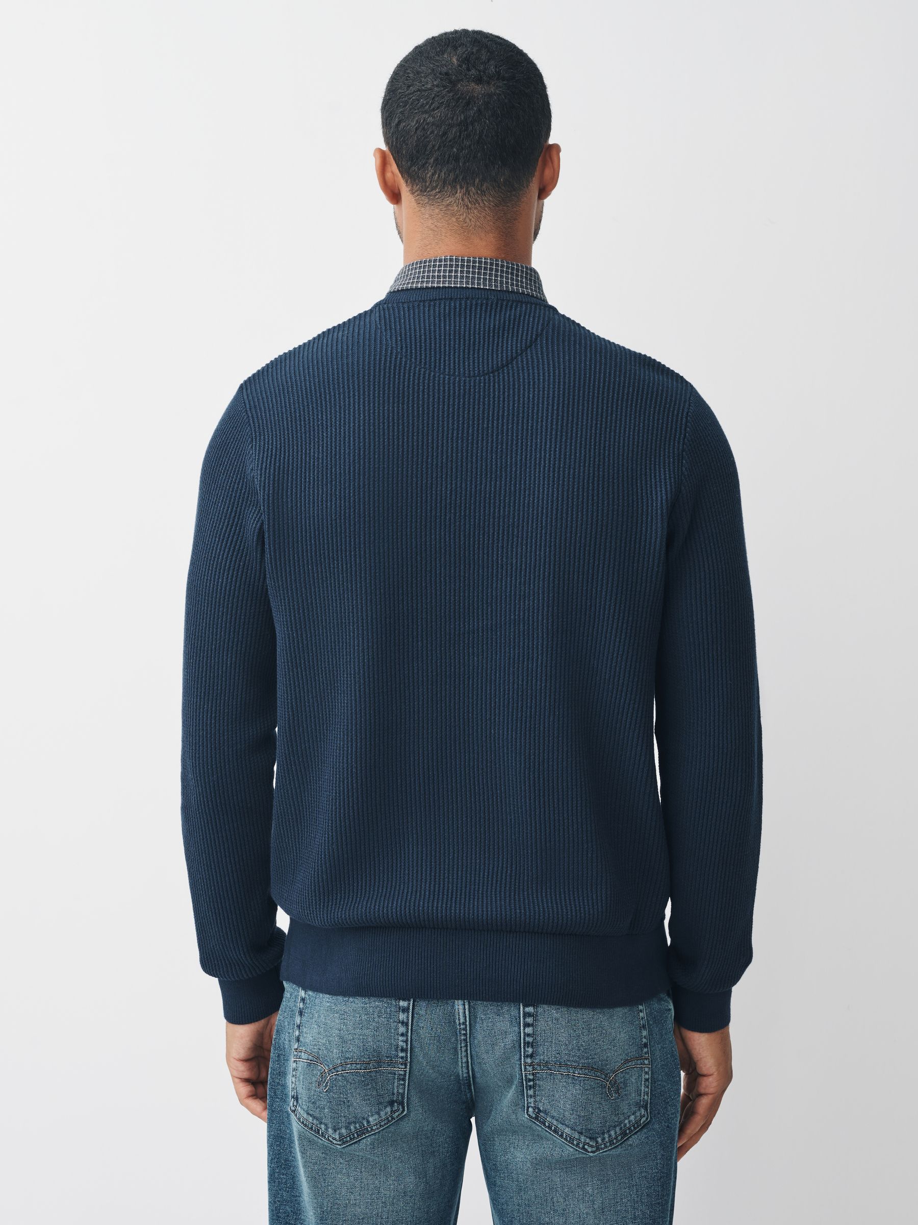 Buy Navy Blue Regular Fit Rib Texture Mock Shirt Jumper from Next