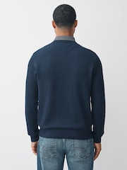 Navy Blue Gingham Stag Regular Fit Mock Shirt Jumper - Image 3 of 7