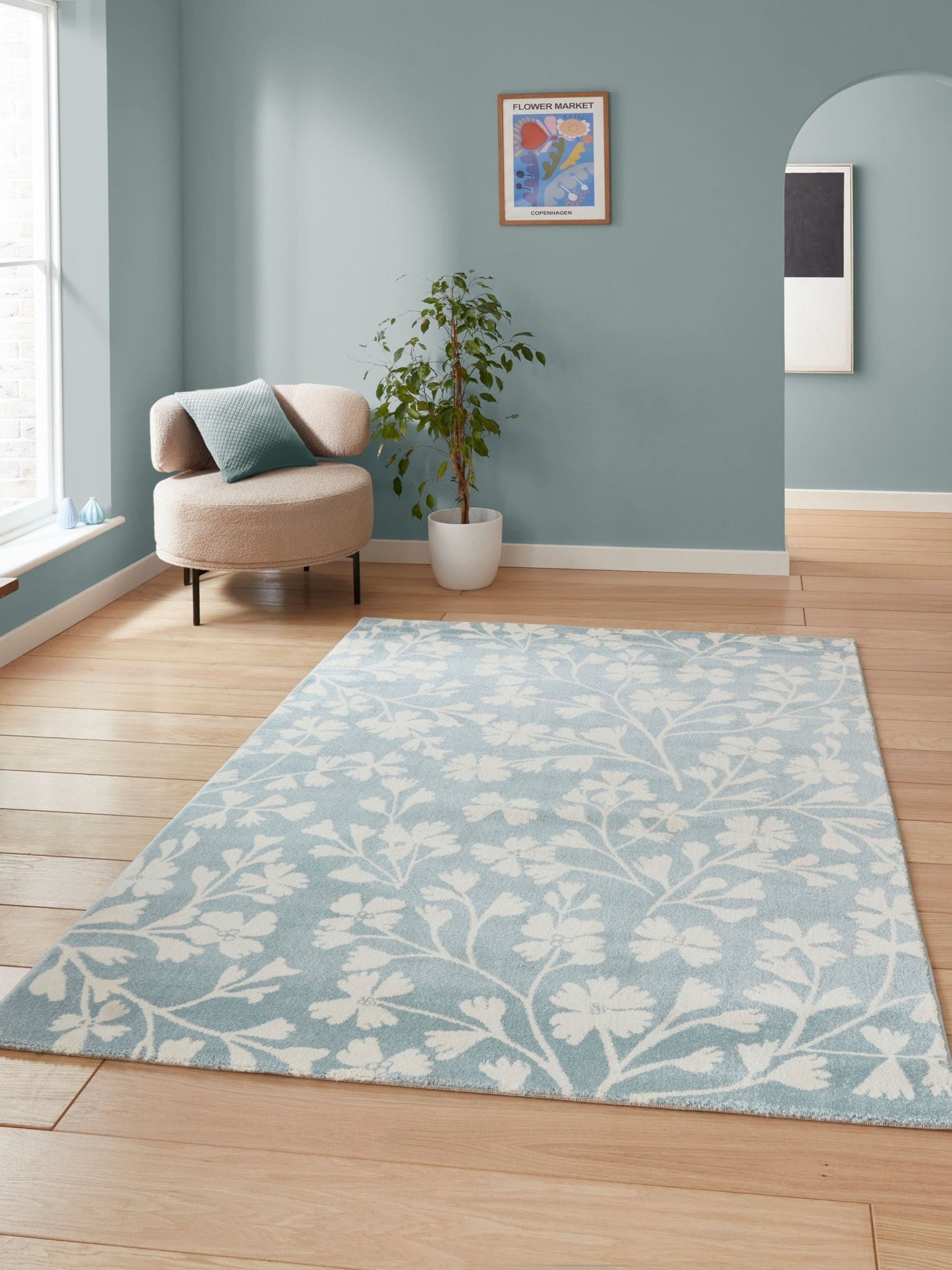 Catherine Lansfield Unisex Blue Grace Floral Rug - Image 1