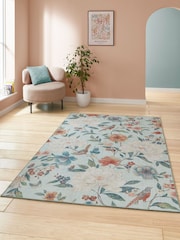 Catherine Lansfield Blue Pipa Floral Rug - Image 1 of 6