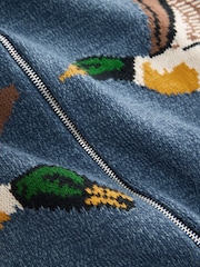 Blue Relaxed Fit Duck Pattern Shawl Cardigan with Wool - Image 10 of 10