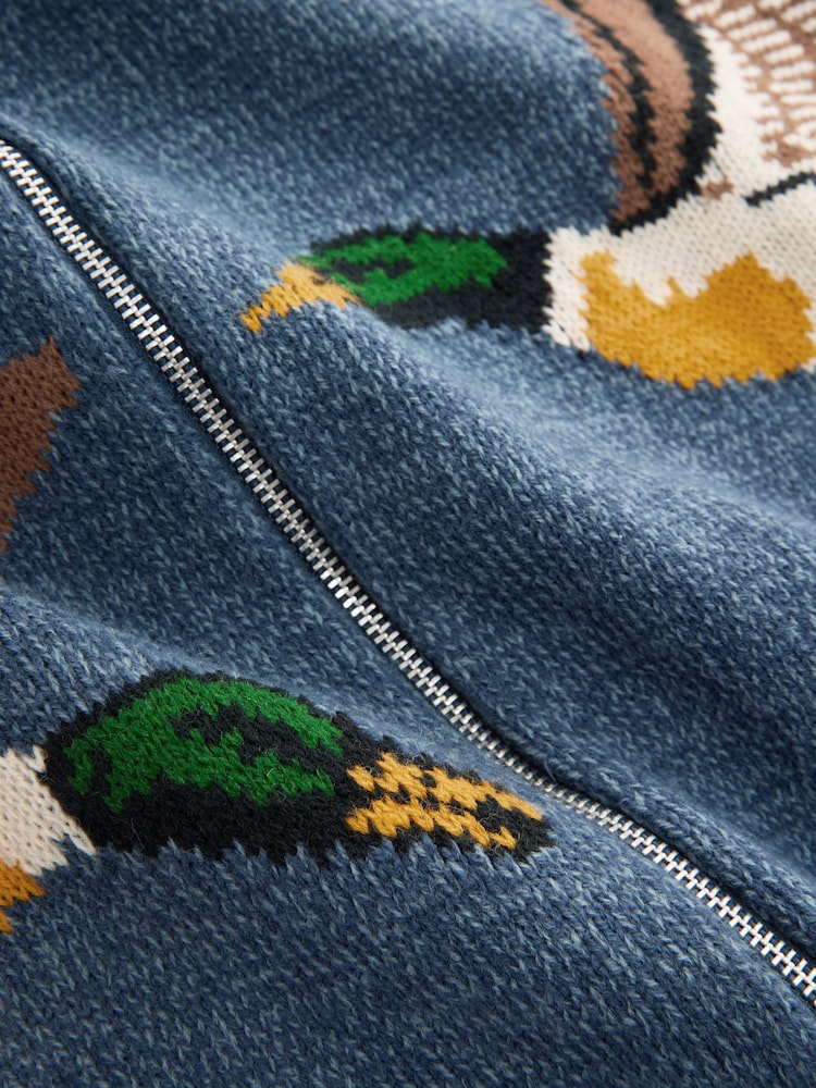 Blue Relaxed Fit Duck Pattern Shawl Cardigan with Wool - Image 10 of 10 Blue Relaxed Fit Duck Pattern Shawl Cardigan with Wool - Image 10 of 10