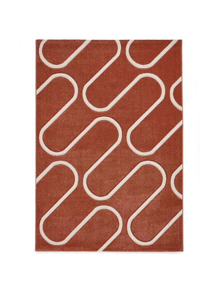 Catherine Lansfield Orange Linear Curve Modern Geometric Rug - Image 2 of 6