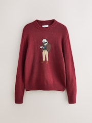 Vermelho Borgonha - Regular Fit Badger Graphic Nep Crew Jumper with Wool - Imagem 6 de 8