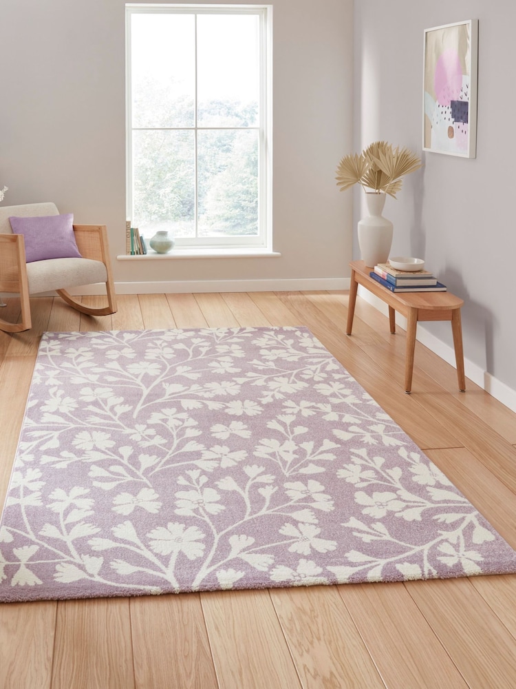 Catherine Lansfield Purple Grace Floral Rug - Image 1 of 6