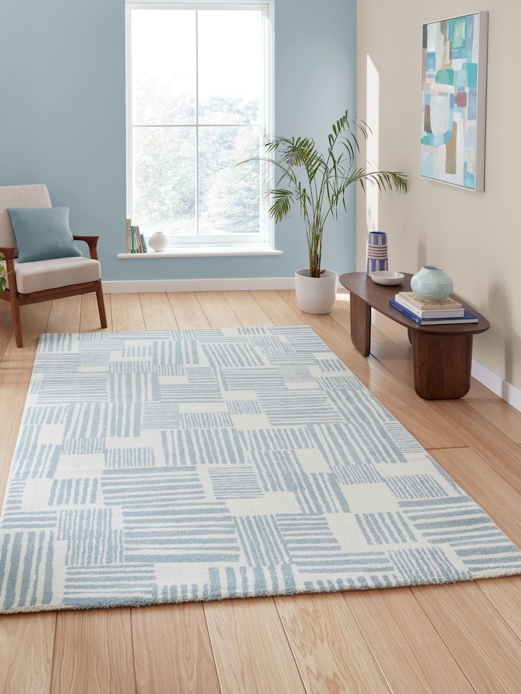 Catherine Lansfield Blue Blocks Modern Abstract Rug - Image 1 of 6
