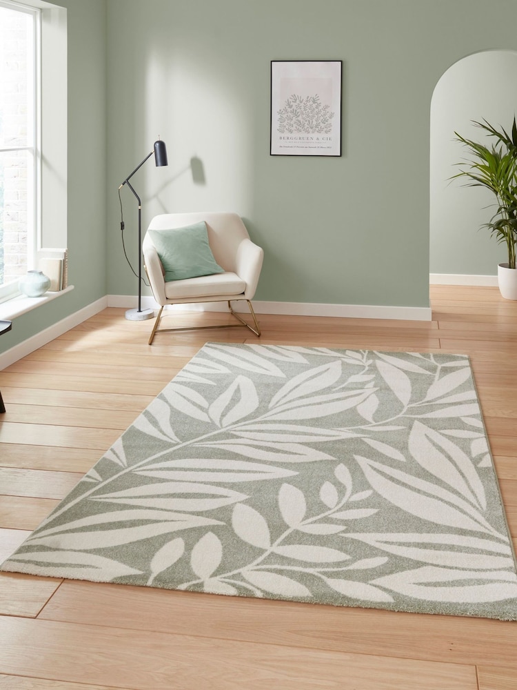 Catherine Lansfield Green Sorral Leaves Botanical Rug - Image 1 of 6 Catherine Lansfield Green Sorral Leaves Botanical Rug - Image 1 of 6