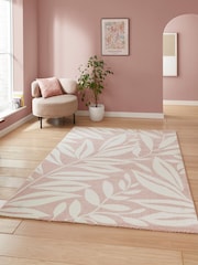 Catherine Lansfield Pink Sorral Leaves Botanical Rug - Image 1 of 6