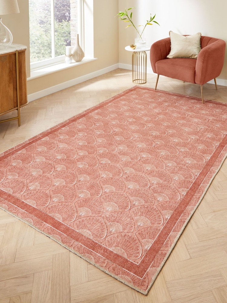 Catherine Lansfield Orange Deco Peacock Washable Rug - Image 1 of 6