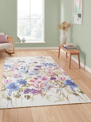 Catherine Lansfield Purple Country Floral Print Rug - Image 1 of 6