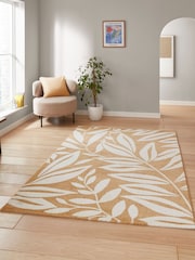 Catherine Lansfield Yellow Sorral Leaves Botanical Rug - Image 1 of 6