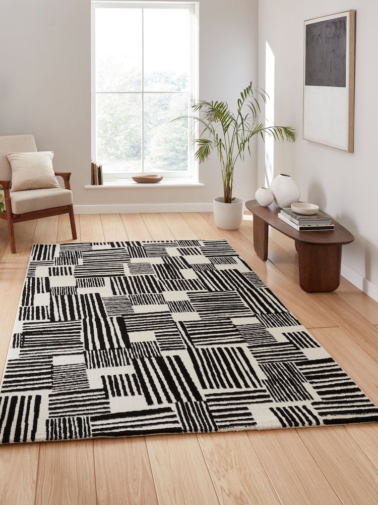 Catherine Lansfield White Blocks Modern Abstract Rug - Image 1 of 6