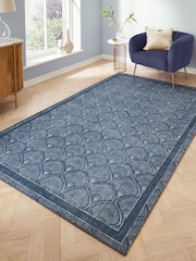 Catherine Lansfield Blue Deco Peacock Washable Rug - Image 1 of 6