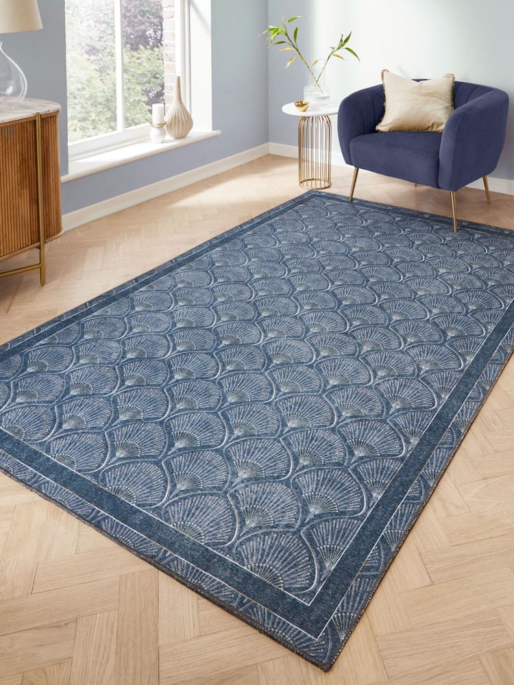Catherine Lansfield Blue Deco Peacock Washable Rug - Image 1 of 6 Catherine Lansfield Blue Deco Peacock Washable Rug - Image 1 of 6