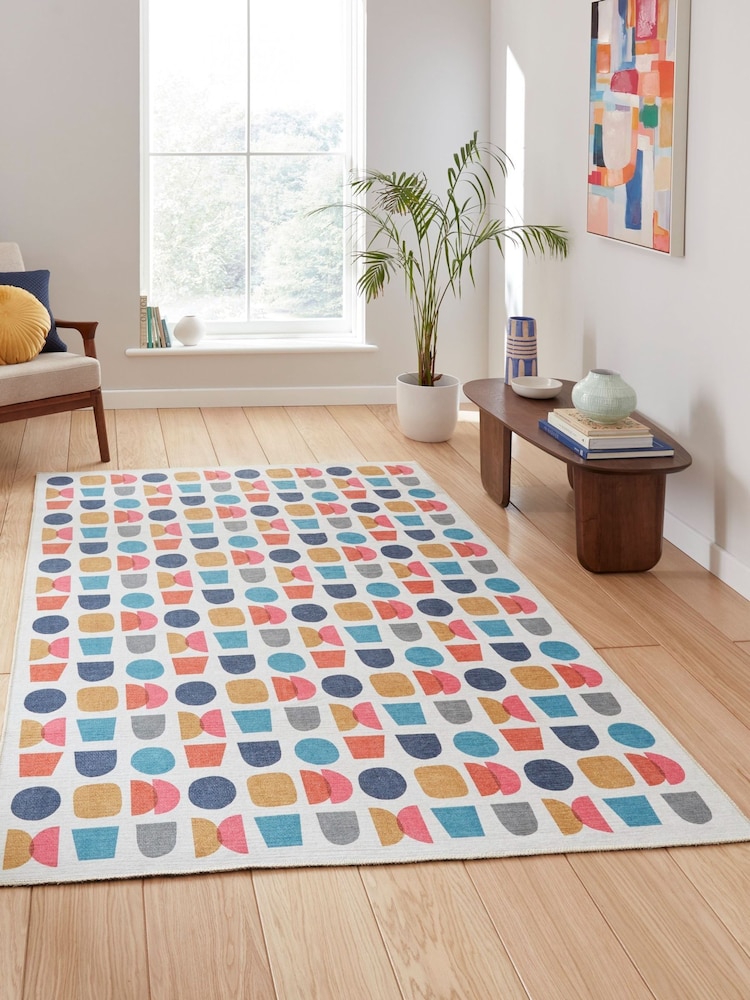 Catherine Lansfield Blue Connect Geo Modern Geometric Rug - Image 1 of 6 Catherine Lansfield Blue Connect Geo Modern Geometric Rug - Image 1 of 6
