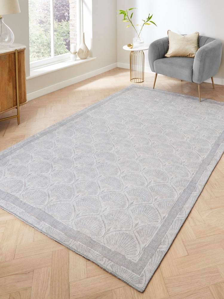 Catherine Lansfield Silver Deco Peacock Washable Rug - Image 1 of 6 Catherine Lansfield Silver Deco Peacock Washable Rug - Image 1 of 6