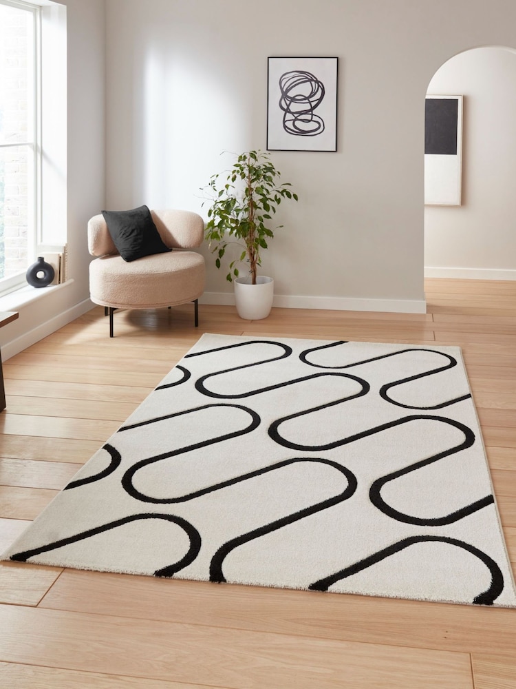 Catherine Lansfield White Linear Curve Modern Geometric Rug - Image 1 of 6