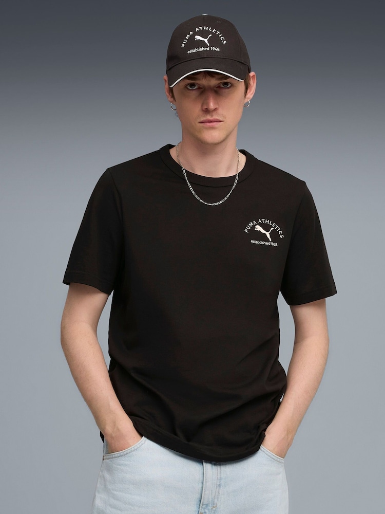 Puma Black Mens Classic Bakcprint Graphic T-Shirt - Image 1 of 5 Puma Black Mens Classic Bakcprint Graphic T-Shirt - Image 1 of 5