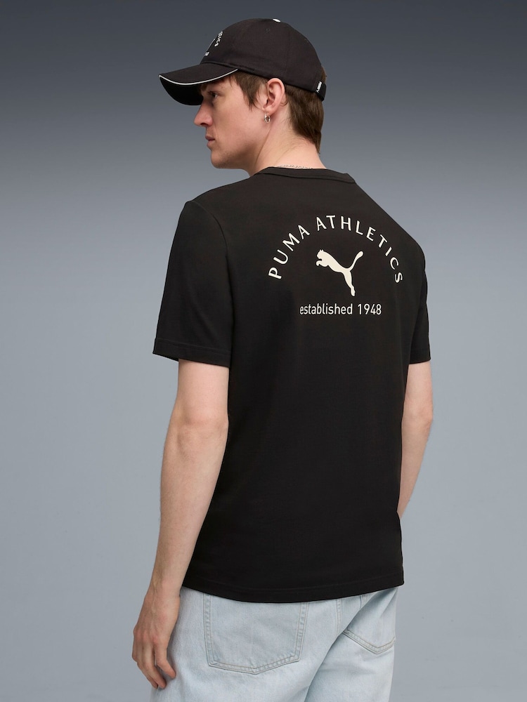Puma Black Mens Classic Bakcprint Graphic T-Shirt - Image 2 of 5 Puma Black Mens Classic Bakcprint Graphic T-Shirt - Image 2 of 5