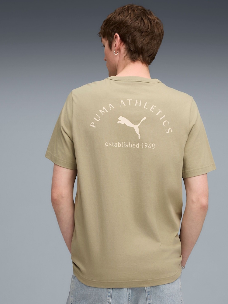 Puma Khaki Green Mens Classic Bakcprint Graphic T-Shirt - Image 2 of 5 Puma Khaki Green Mens Classic Bakcprint Graphic T-Shirt - Image 2 of 5
