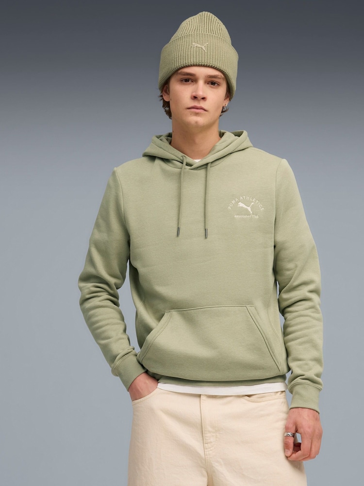 Puma Khaki Green Mens Classic Backprint Graphic Hoodie - Image 1 of 5 Puma Khaki Green Mens Classic Backprint Graphic Hoodie - Image 1 of 5