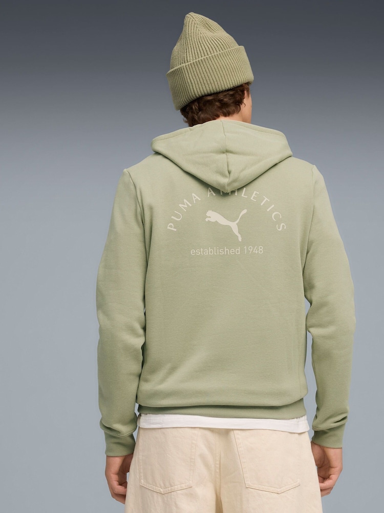Puma Khaki Green Mens Classic Backprint Graphic Hoodie - Image 2 of 5