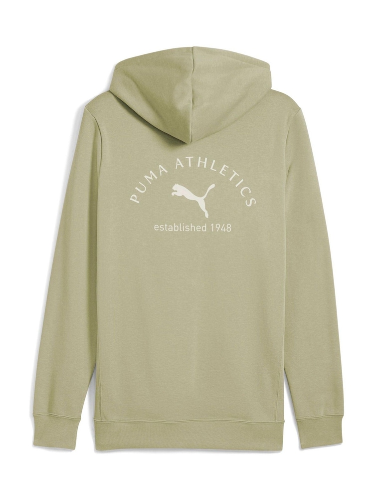 Puma Khaki Green Mens Classic Backprint Graphic Hoodie - Image 5 of 5 Puma Khaki Green Mens Classic Backprint Graphic Hoodie - Image 5 of 5