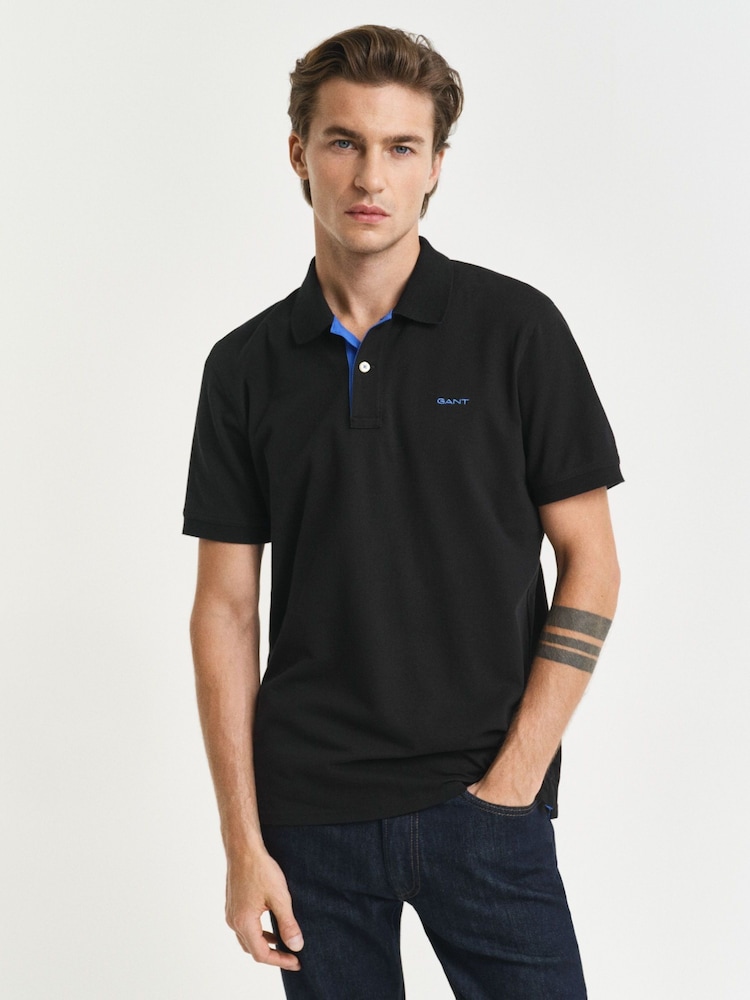 GANT Black Contrast Piqué Polo Shirt - Image 1 of 4 GANT Black Contrast Piqué Polo Shirt - Image 1 of 4