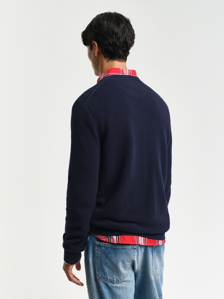 GANT Blue 100% Cotton Piqué Crew Neck Sweater - Image 2 of 4