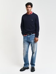 GANT Blue 100% Cotton Piqué Crew Neck Sweater - Image 3 of 4