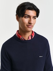 GANT Blue 100% Cotton Piqué Crew Neck Sweater - Image 4 of 4