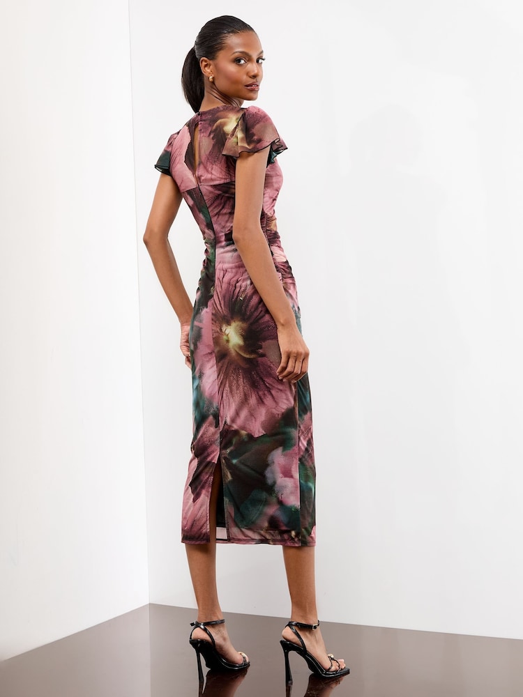 Lipsy Black Petite Mesh Ruched Detail Midi Dress - Image 4 of 4 Lipsy Black Petite Mesh Ruched Detail Midi Dress - Image 4 of 4
