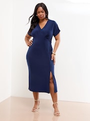 Lipsy Navy Curve V-Neck Jersey Short Sleeve Midi Dress - Image 1 of 4