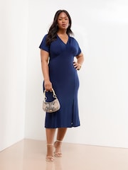 Lipsy Navy Curve V-Neck Jersey Short Sleeve Midi Dress - Image 2 of 4