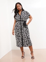 Lipsy Black/White Curve Spot Printed Button Through Midi Shirt Dress - Image 1 of 4