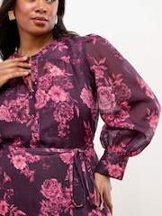 Lipsy Berry Red Curve Mini Floral Print Woven Shirt Dress - Image 3 of 4