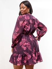 Lipsy Berry Red Curve Mini Floral Print Woven Shirt Dress - Image 4 of 4