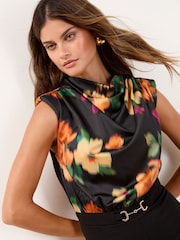 Lipsy Black Floral Print 2-In-1 Cowl Neck  Jumpsuit - Image 2 of 4