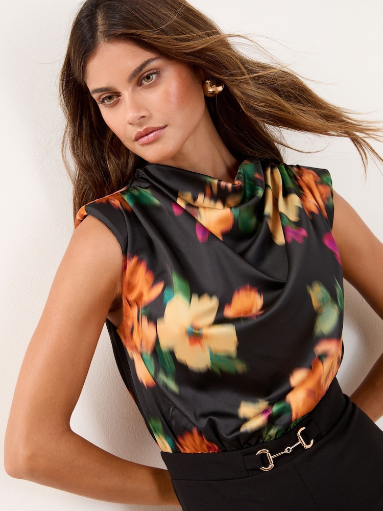Lipsy Black Floral Print 2-In-1 Cowl Neck  Jumpsuit - Image 2 of 4