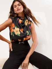 Lipsy Black Floral Print 2-In-1 Cowl Neck  Jumpsuit - Image 3 of 4