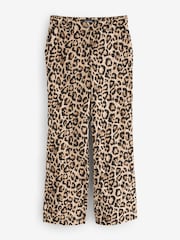 Sosandar Brown Petite Leopard Print Linen Blend Wide Leg Trousers - Image 1 of 1