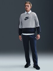 Nike Grey/Navy Club Brushed Fleece Crew T-Shirt - Image 1 of 5