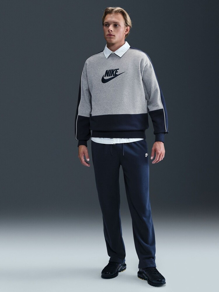 Nike Grey/Navy Club Brushed Fleece Crew T-Shirt - Image 1 of 5