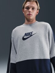 Nike Grey/Navy Club Brushed Fleece Crew T-Shirt - Image 3 of 5