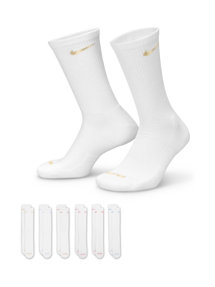 Nike White/Gold Everyday Plus Cushioned Training Crew Socks 6 Pack - Image 1 of 4